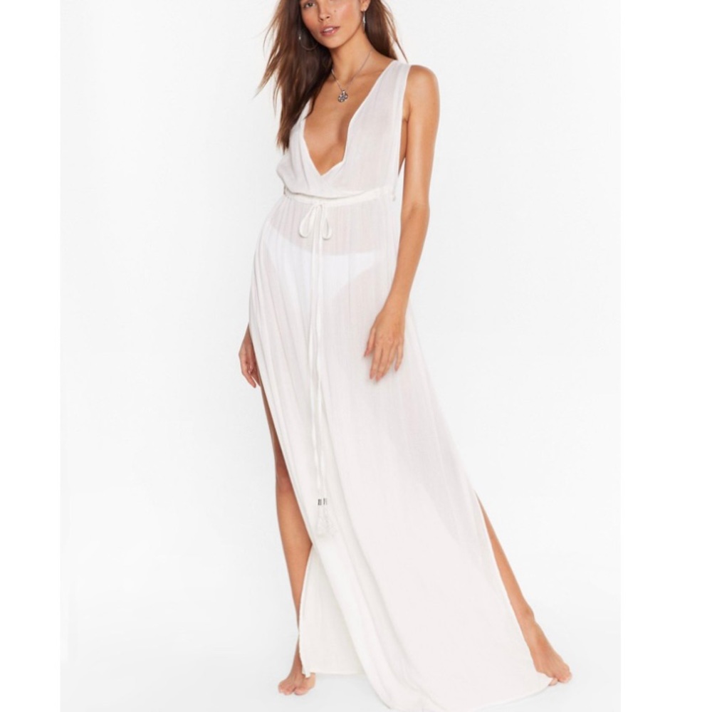 Nasty gal plunging white maxi swim cover up